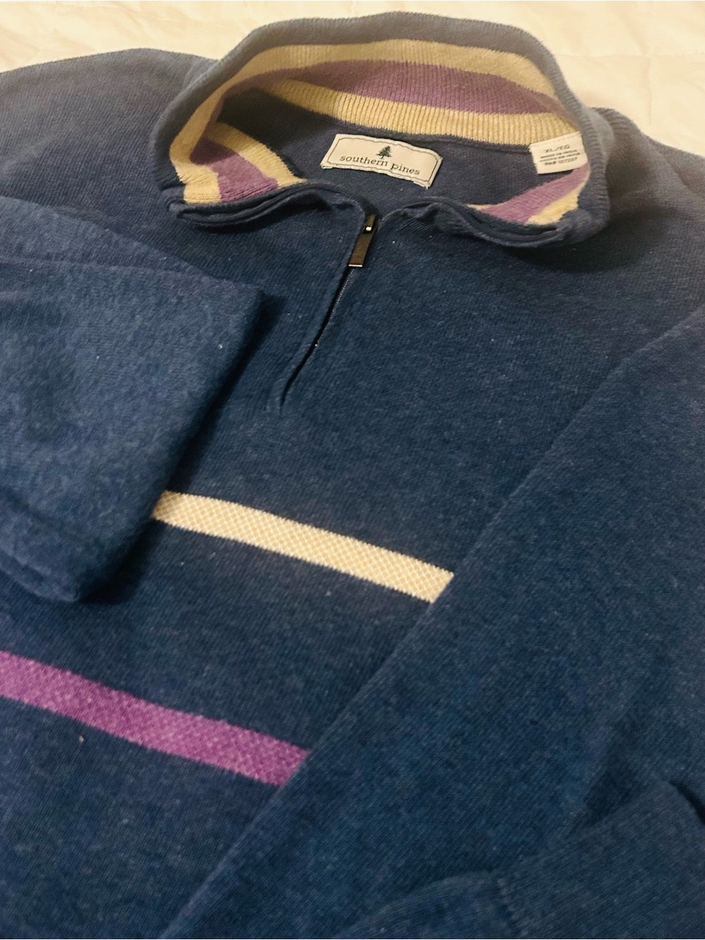 Vintage Quarter Zip Sweater Striped collar and Pullover Preppy Knit